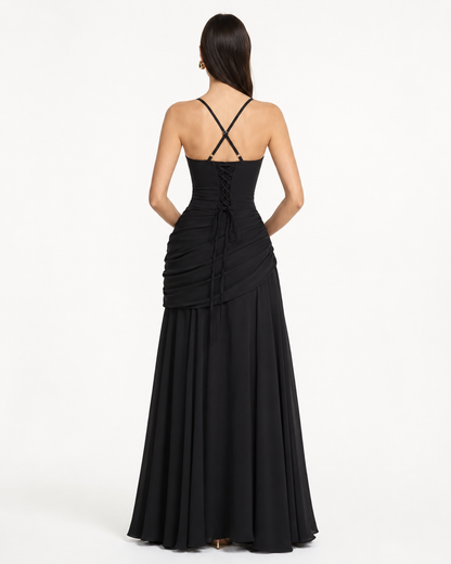 ENIE | Vestido largo con escote cuadrado fruncido