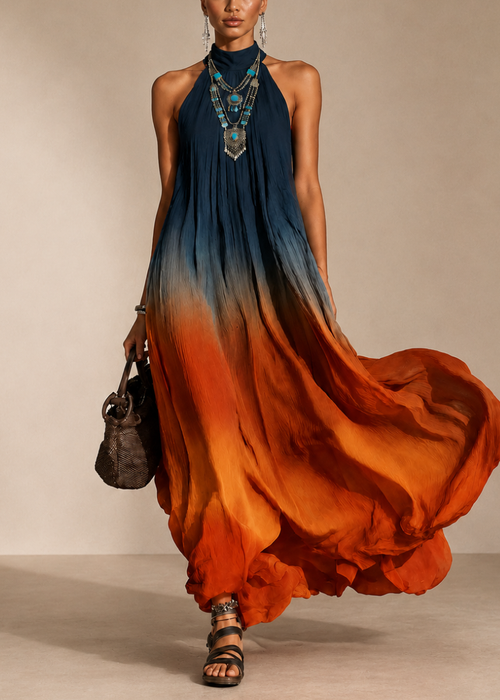Sienna Éclipse | Vestido largo con cuello halter y escote en V degradado