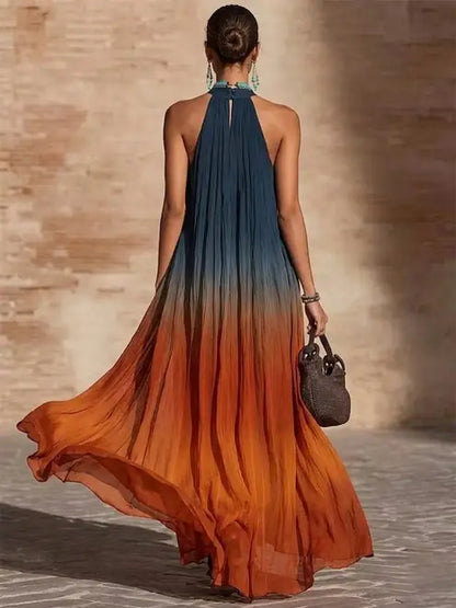 Sienna Éclipse| Vestido largo con cuello halter y escote en V degradado